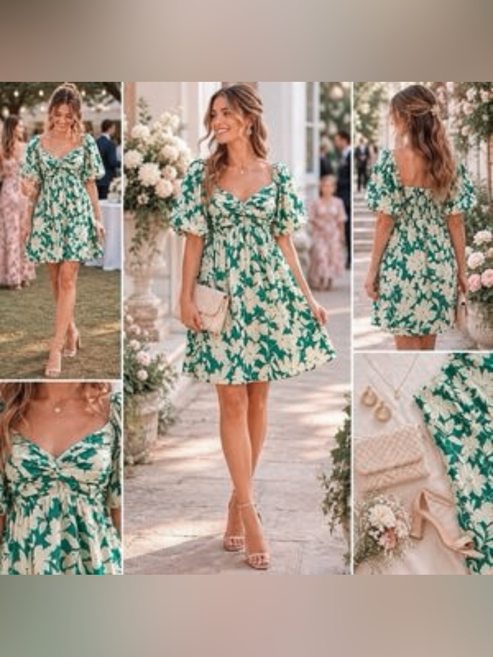 NWOT Trixxi Puff Sleeve Mini Dress in Green Floral Print Size Large